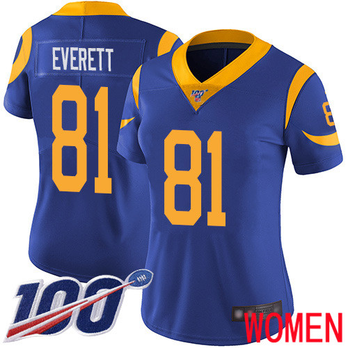 Los Angeles Rams Limited Royal Blue Women Gerald Everett Alternate Jersey NFL Football #81 100th Season Vapor Untouchable->los angeles rams->NFL Jersey